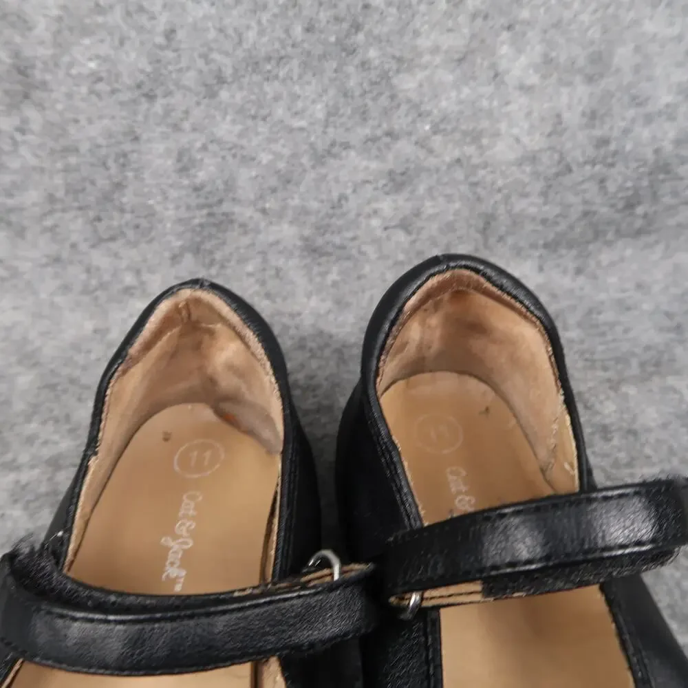 Cat & Jack Shoes Kids 11 Girls Mary Jane Flats Casual Bow Black Adjustable Strap